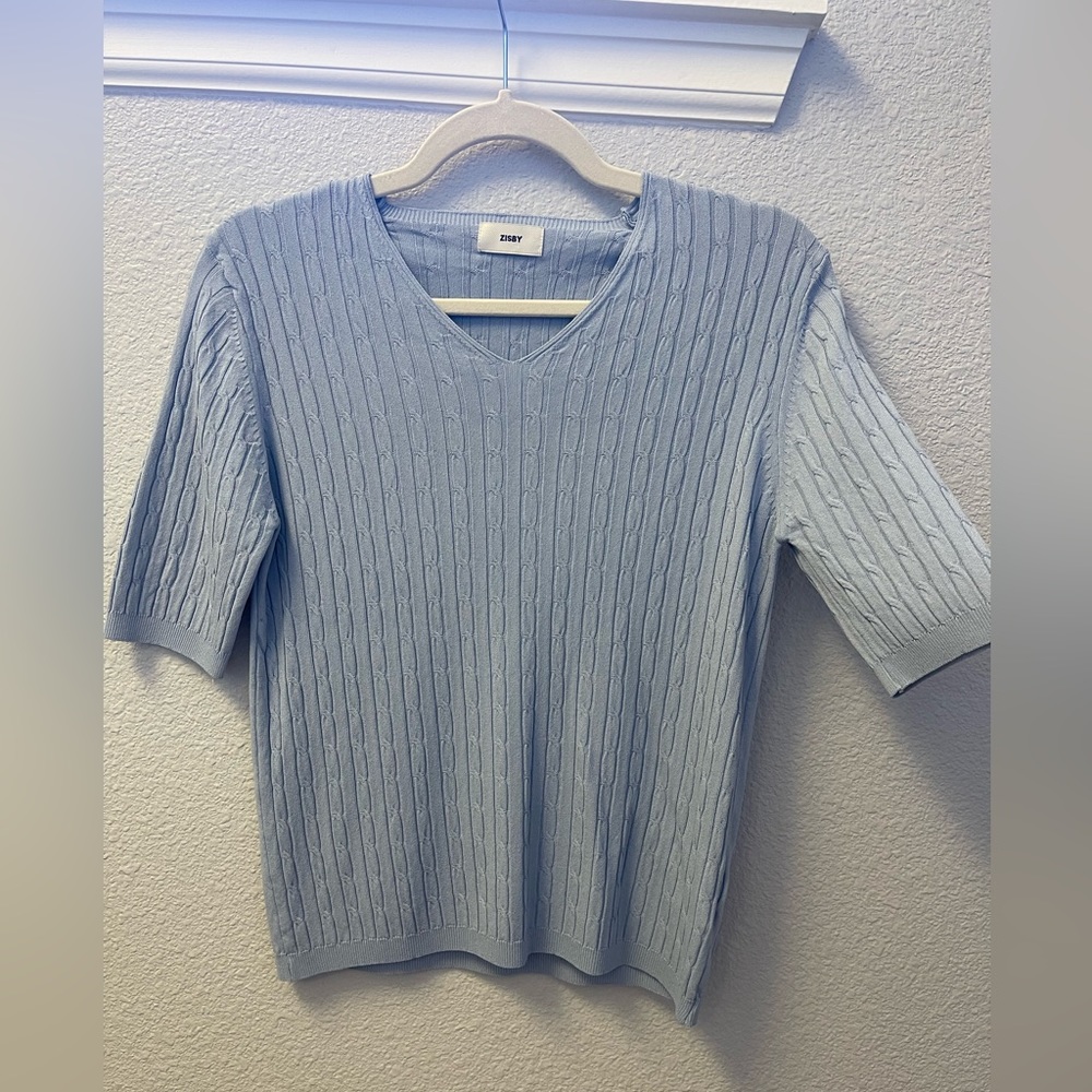 Thin cable viscose/nylon thin short sleeve shirt